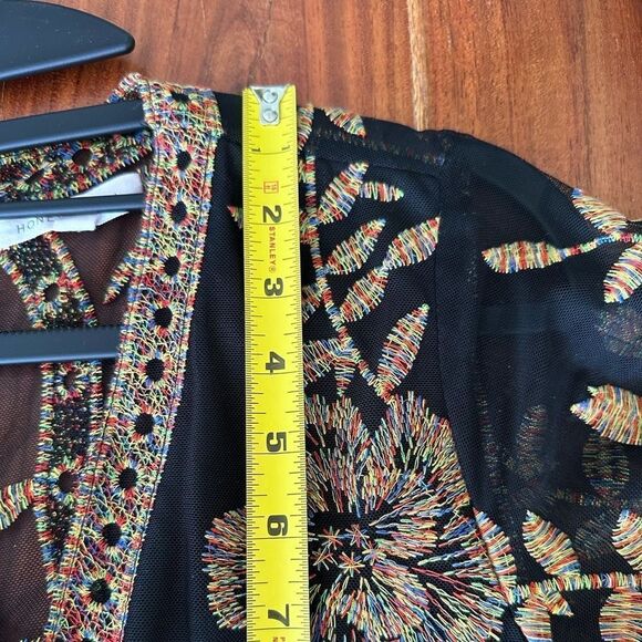 🌸 Honey Punch Black Mesh Maxi Dress w/ Copper Floral Embroidery – Size S - Picture 13 of 16